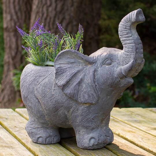 16" Gray Standing Elephant Outdoor Garden Planter